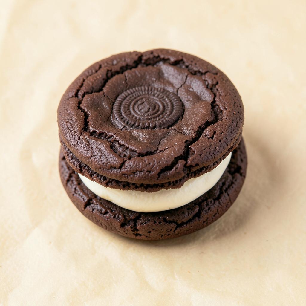 Fudge Round Oreo Crème Pie double chocolate cookie sandwich with vanilla frosting center, baked in Albuquerque