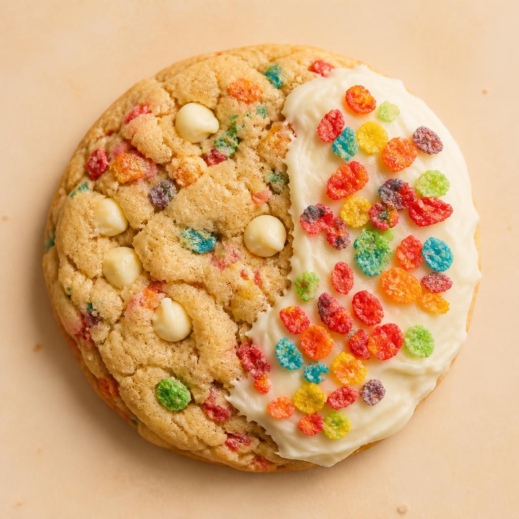 Yabba Dabba Dough vanilla cookie with fruity pebbles and white chocolate frosting from an Albuquerque bakery